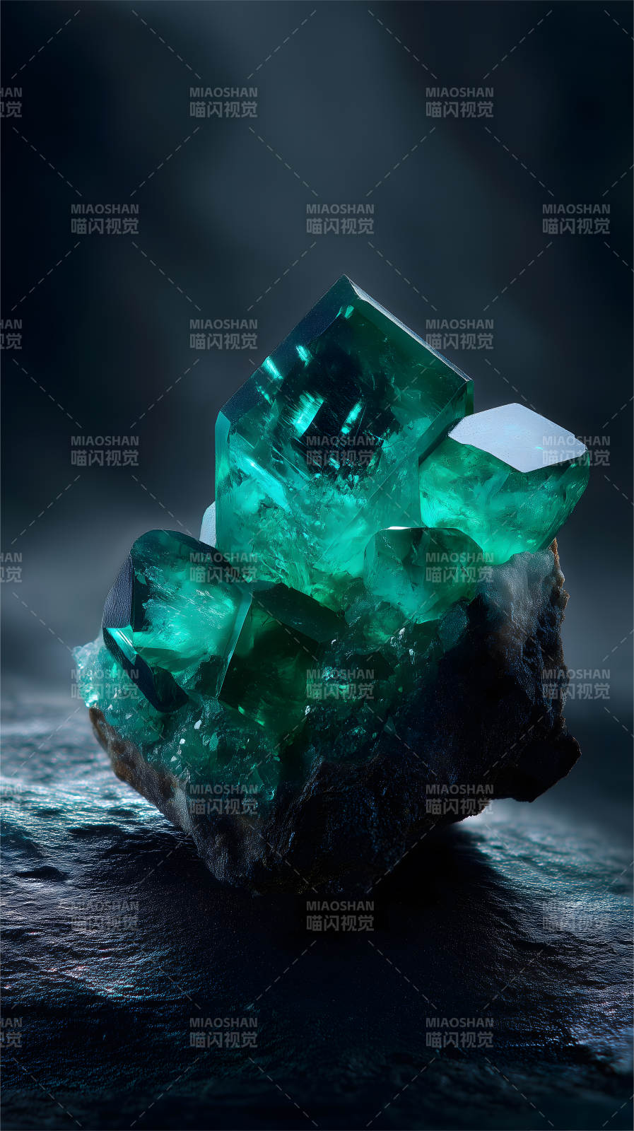 碧绿晶体矿石特写图片