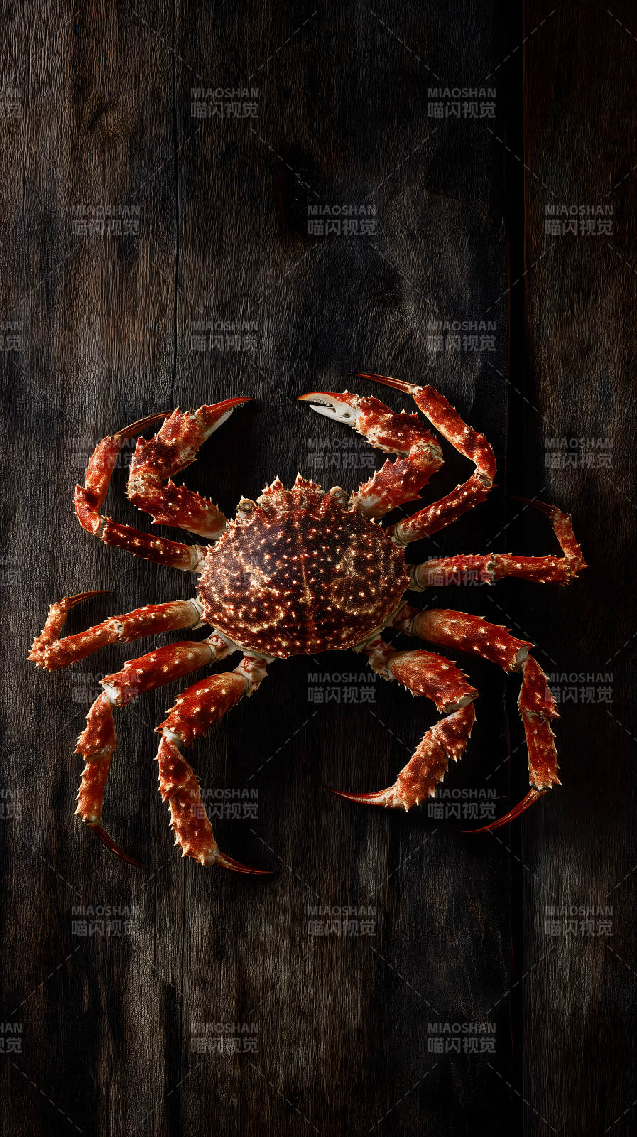 帝王蟹特写木质背景图片