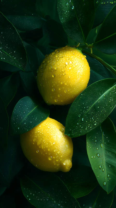 柠檬雨滴点缀翠绿图片