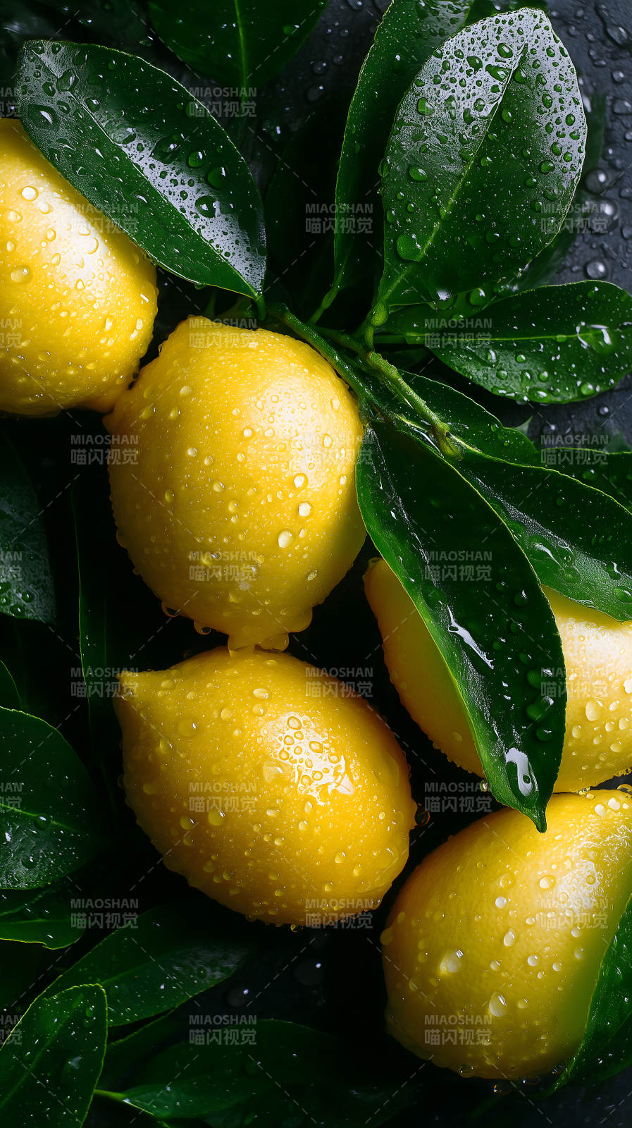 柠檬与绿叶清新特写图片