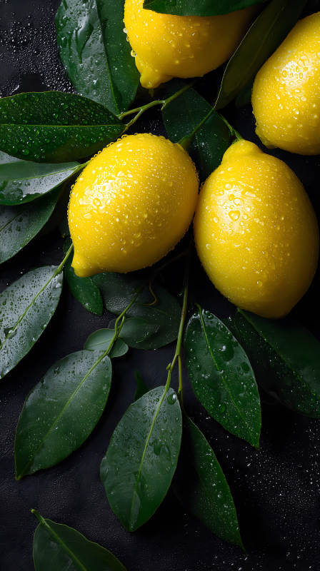 柠檬与绿叶特写图片