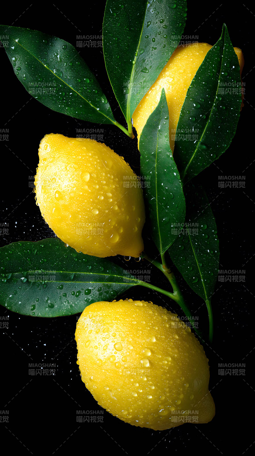 柠檬绿叶清新水珠图片