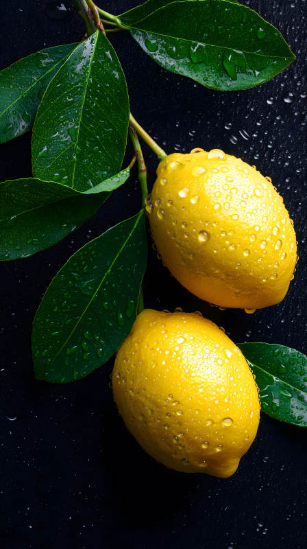 柠檬叶片水珠特写图片