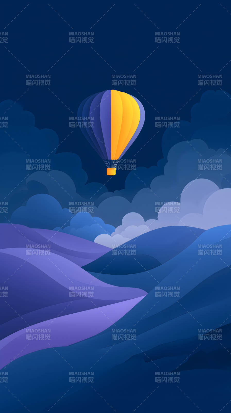 夜空热气球飞行景象图片