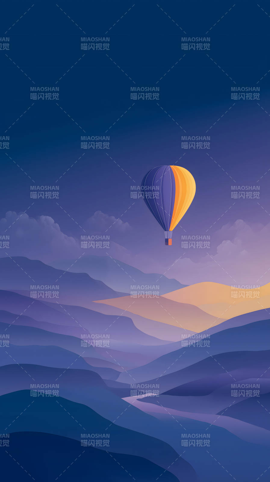 热气球翱翔山峦之间图片