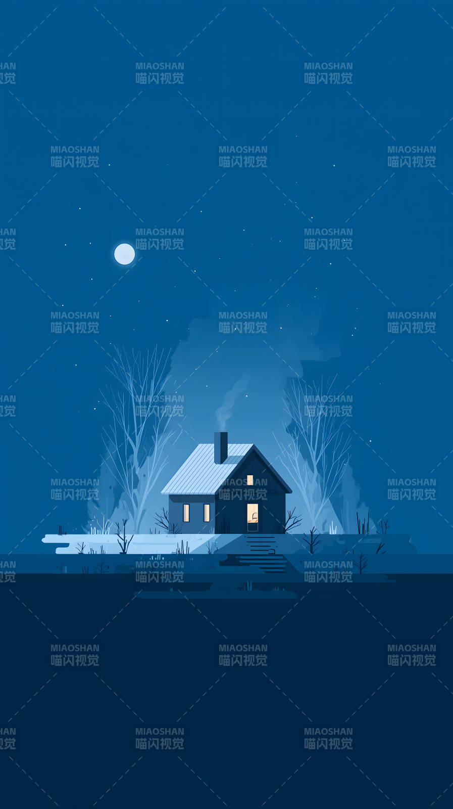 夜晚小屋宁静温馨图片