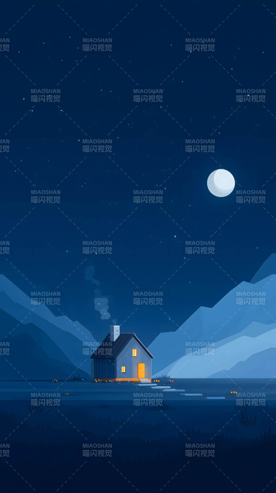 夜幕下的温馨小屋图片