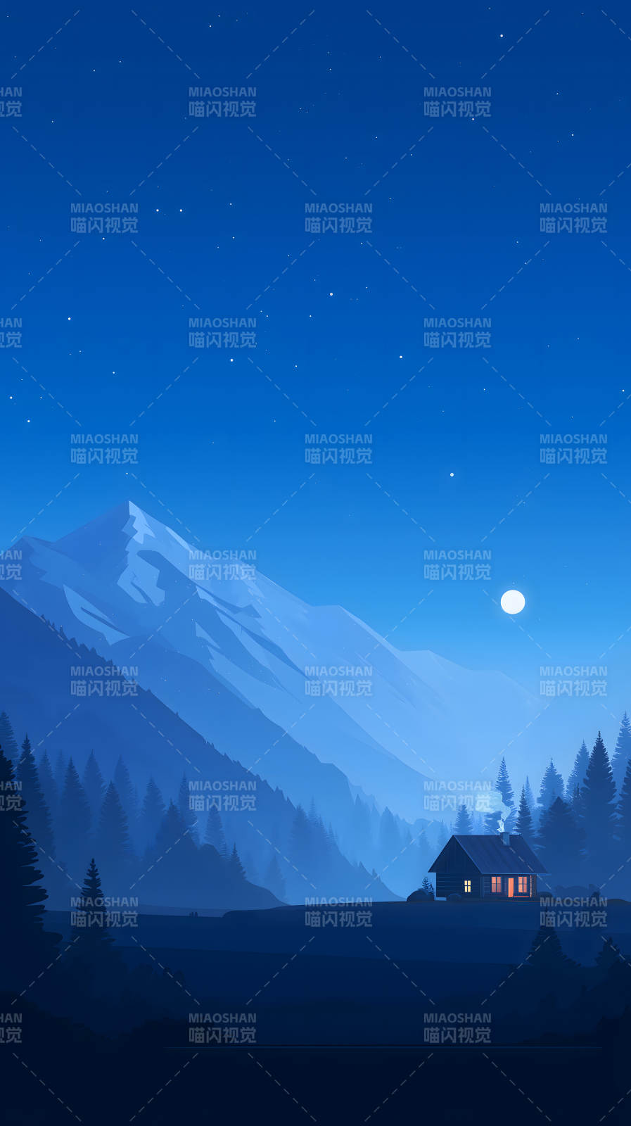 夜幕山林小屋星光图片