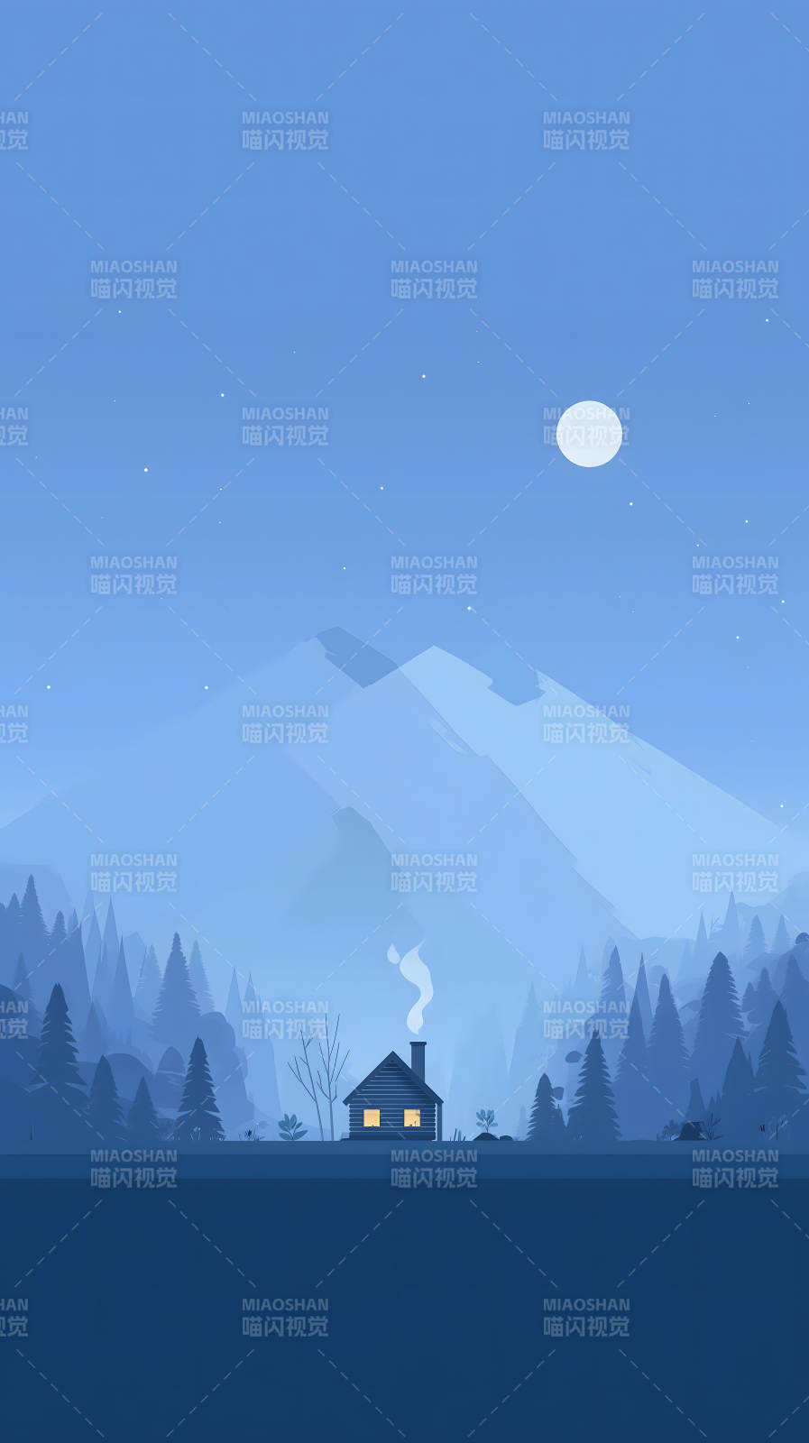 夜色山间小屋图片