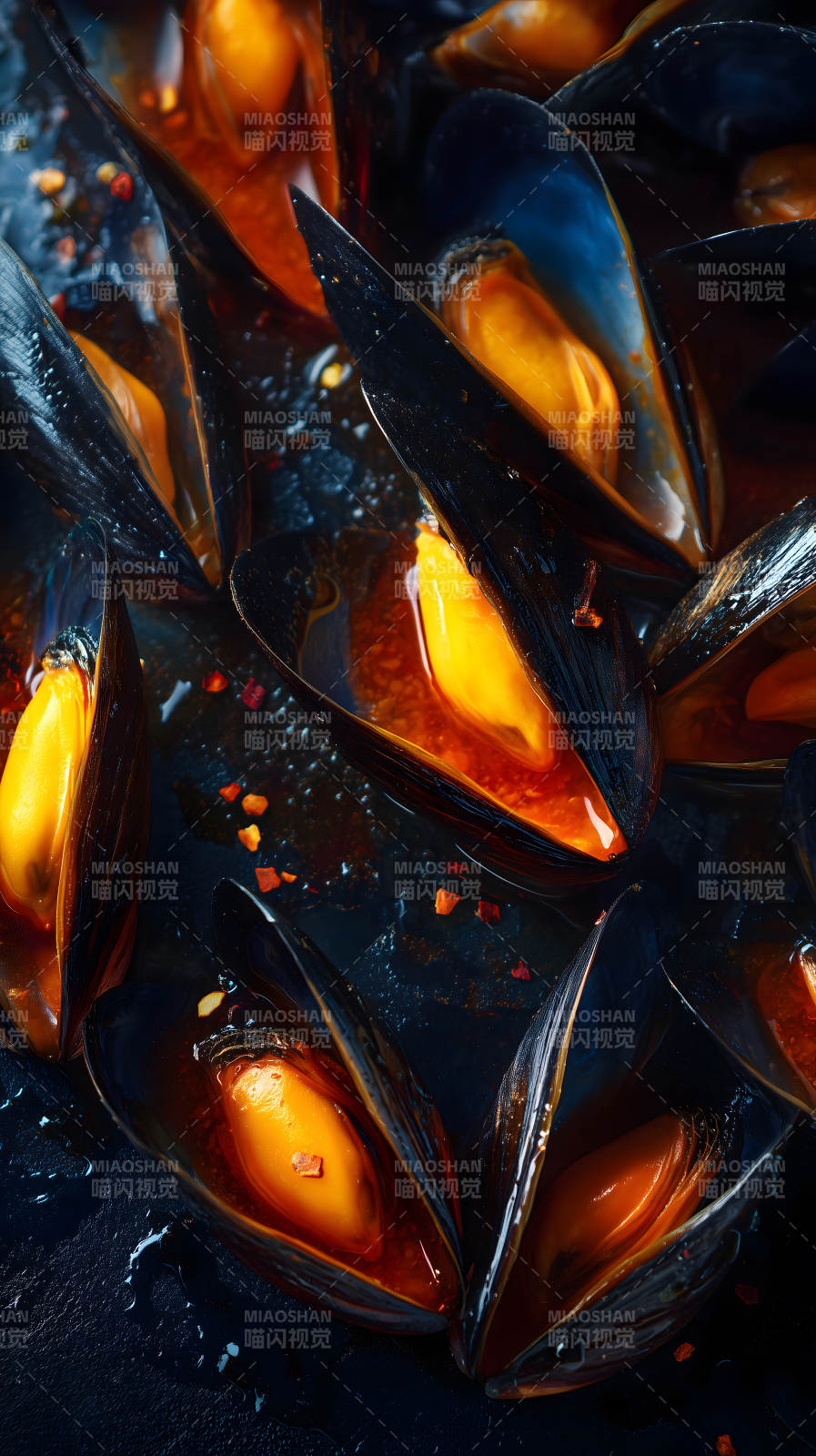 美味的煮熟的贻贝图片