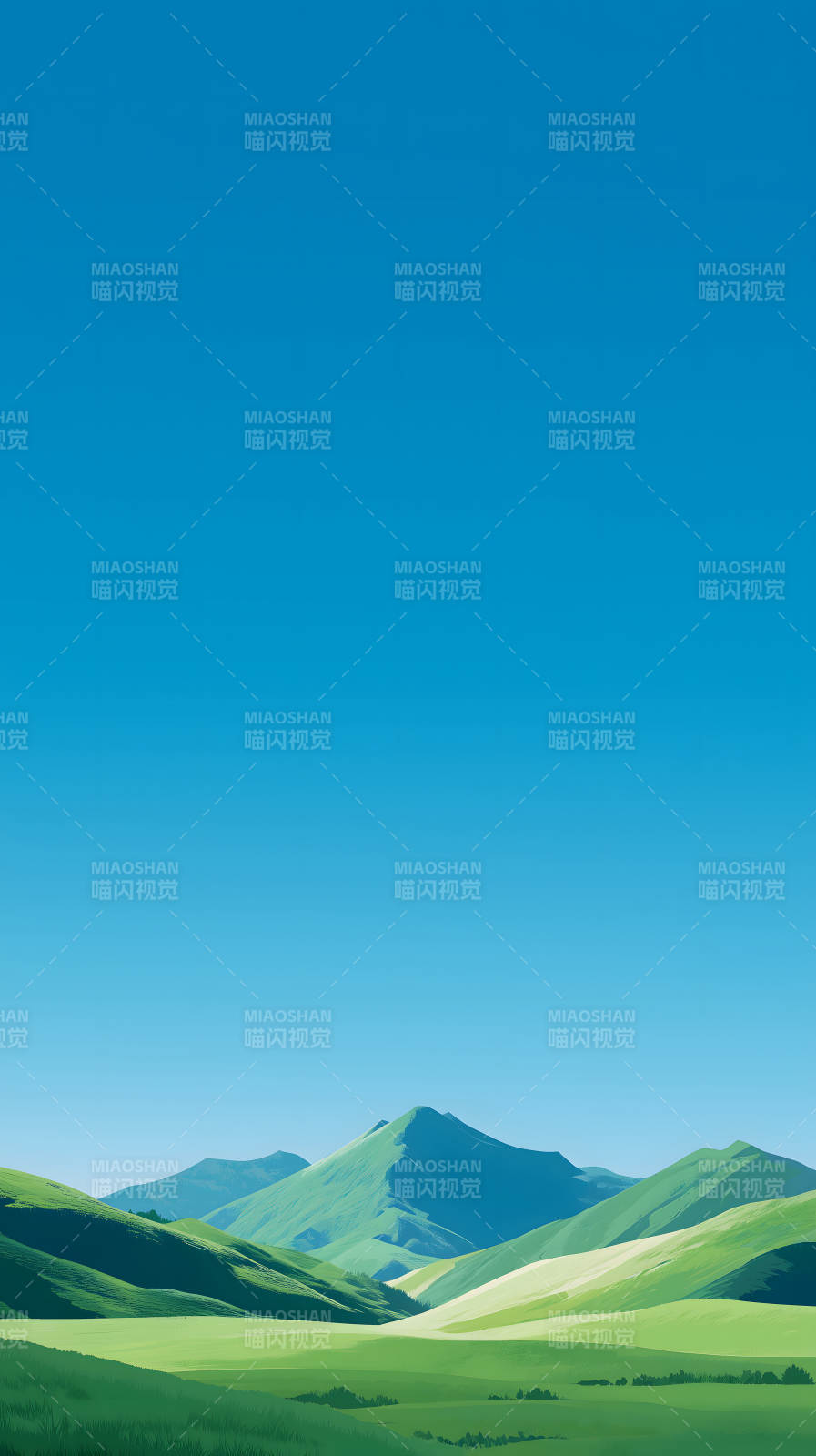 蓝天绿山风景画图片