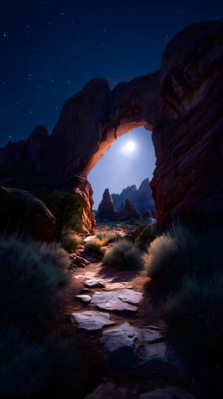 夜幕下的拱门美景图片