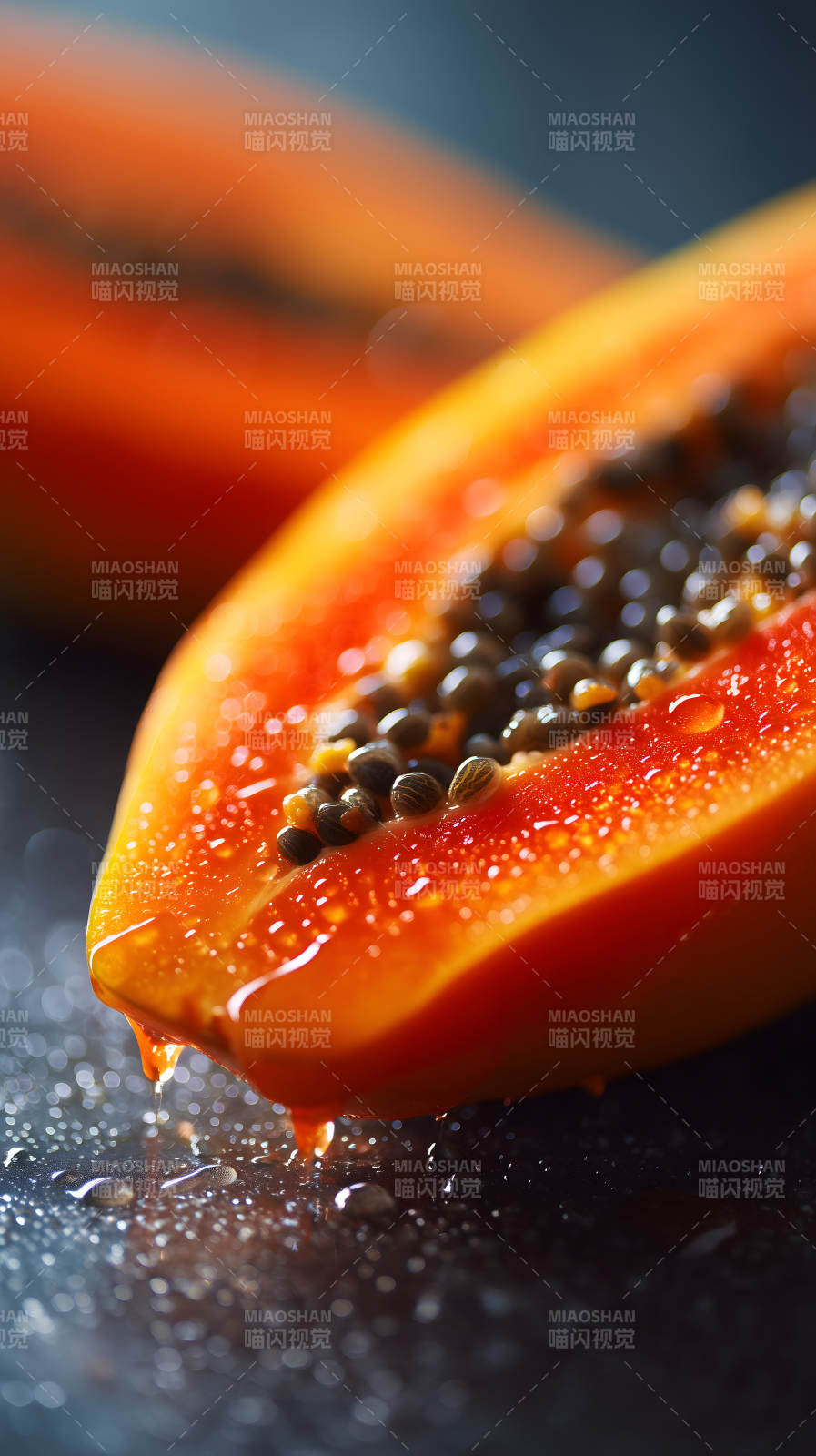 切开的红心木瓜特写图片