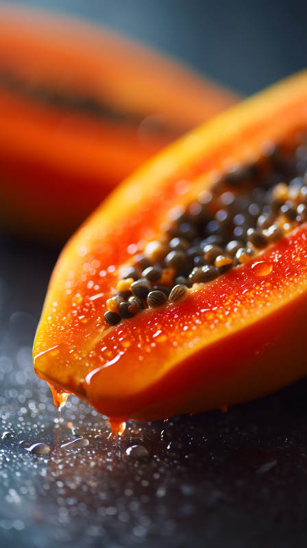 切开的红心木瓜特写图片