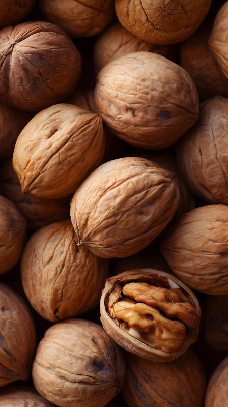 堆满的核桃特写图片