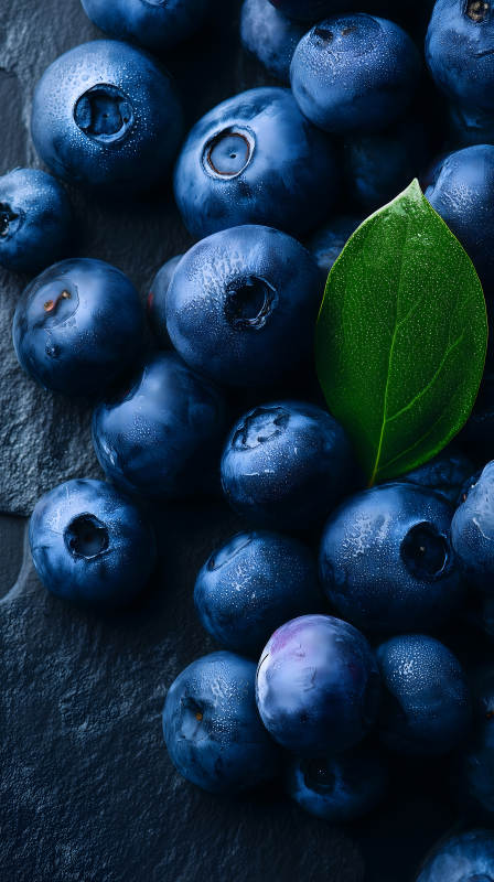 蓝莓与绿叶特写图片