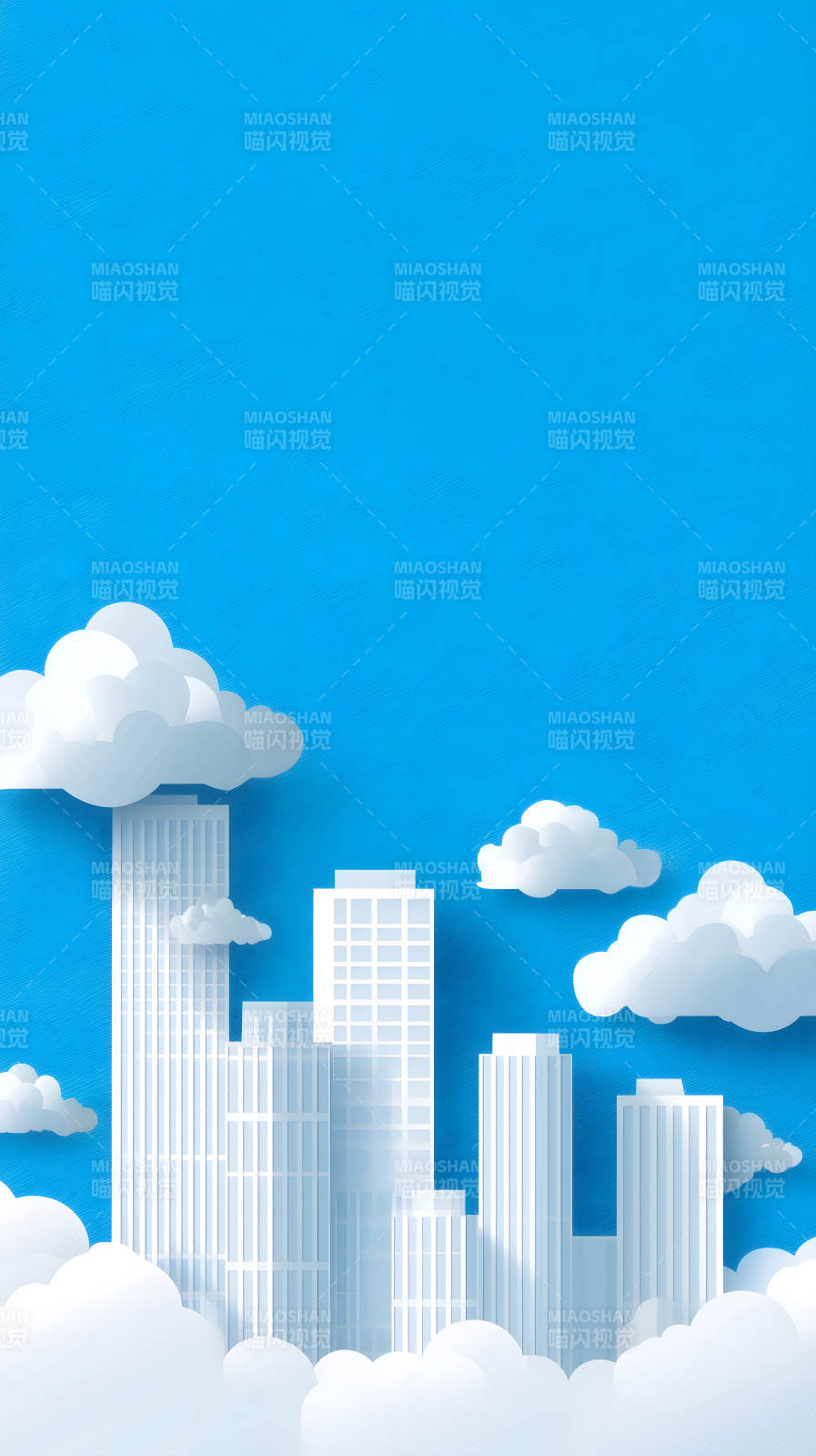 城市剪影蓝天白云图片