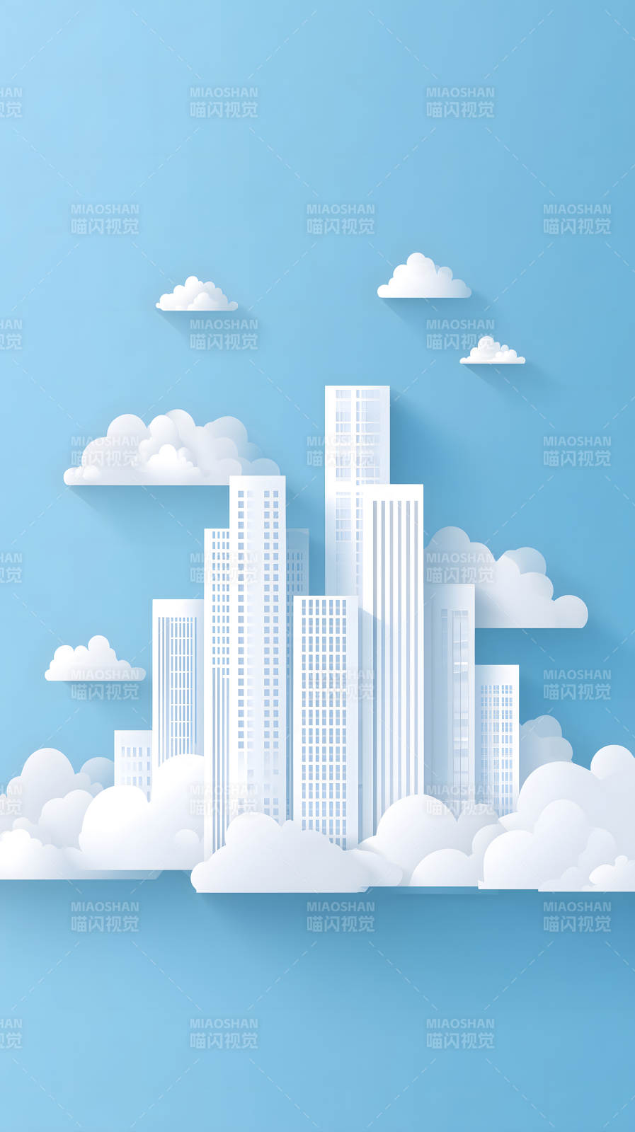 城市云朵插画图片