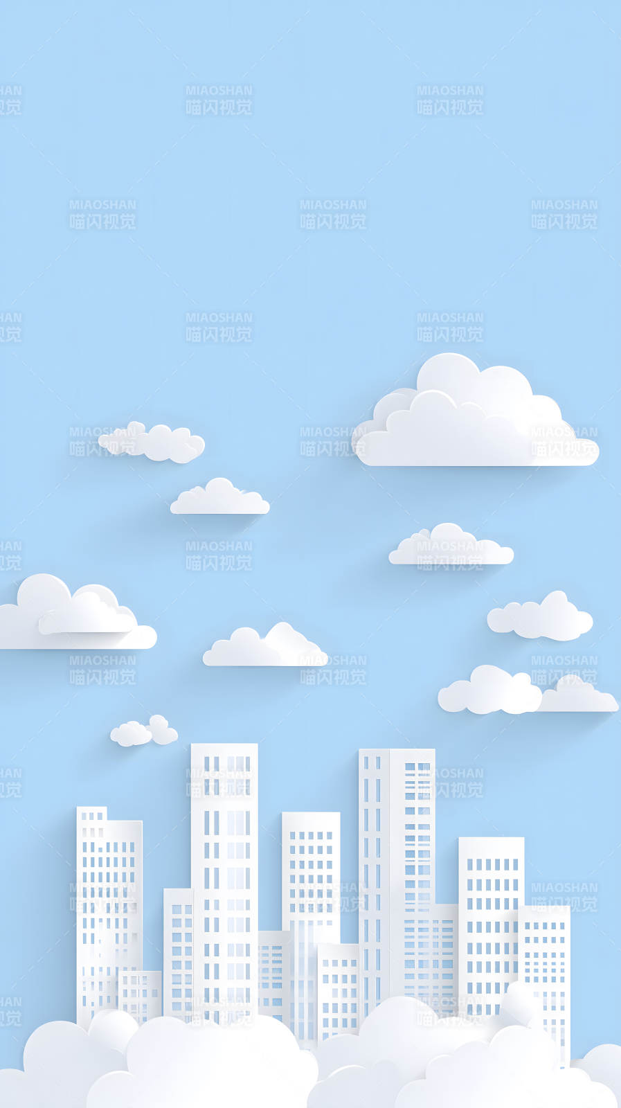 纸片城市与云朵图片