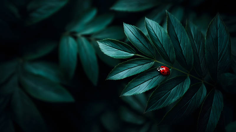 叶片上的瓢虫微观特写图片