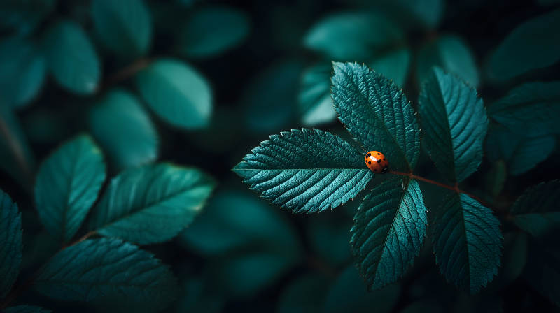 翠叶红虫静谧之美图片