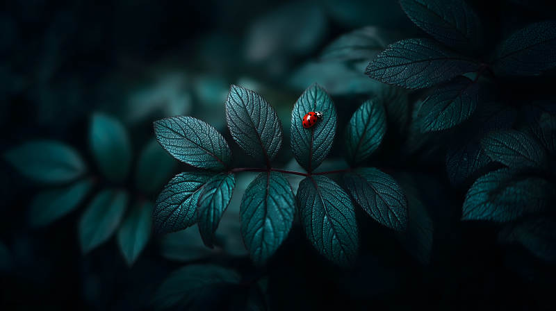 绿叶红瓢虫图片