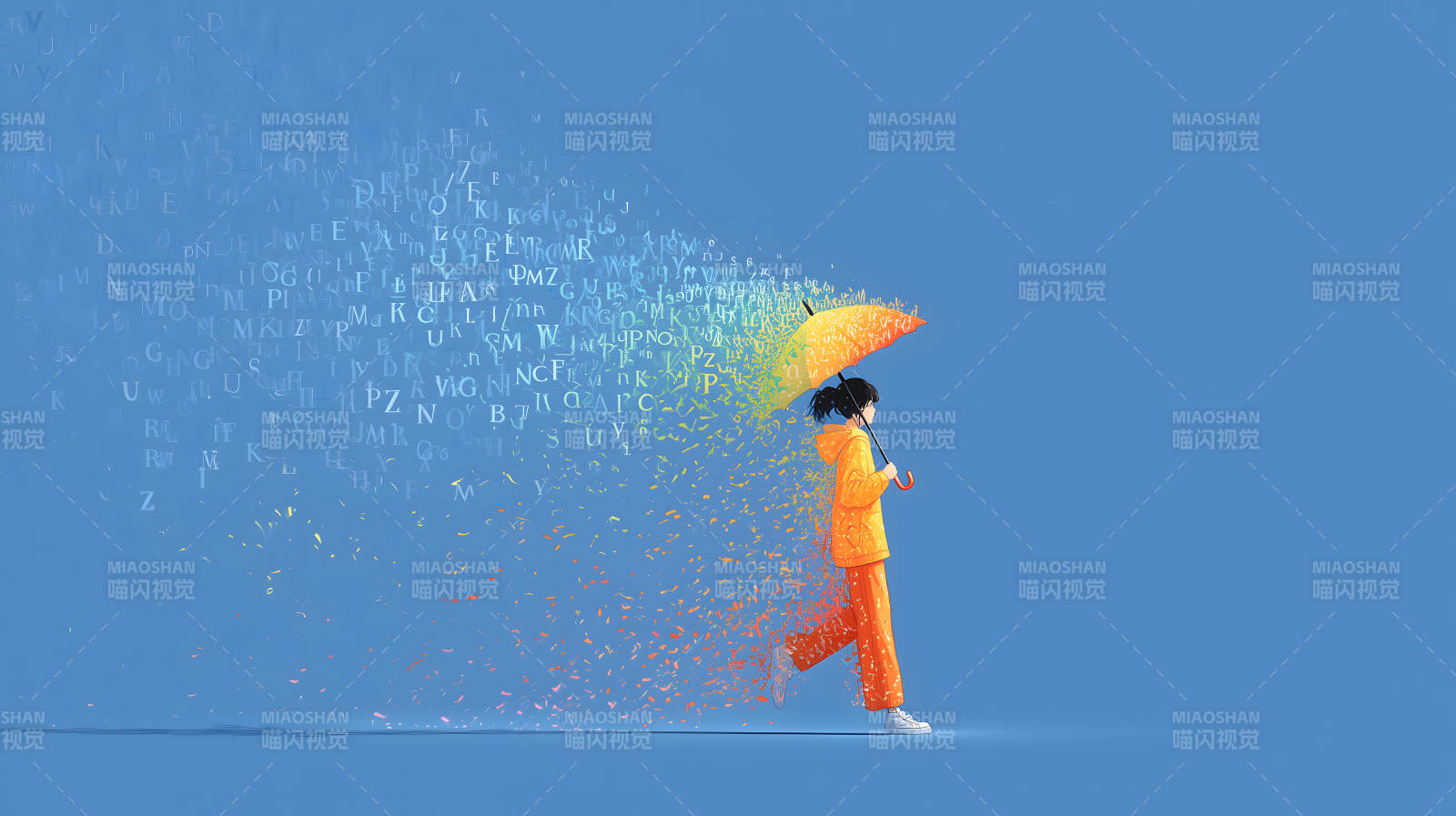 女孩雨伞创意插画图片