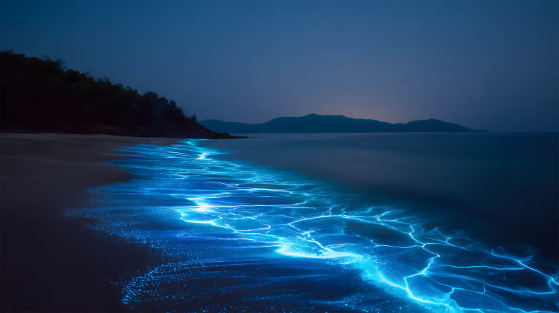 海滩夜光奇景图片