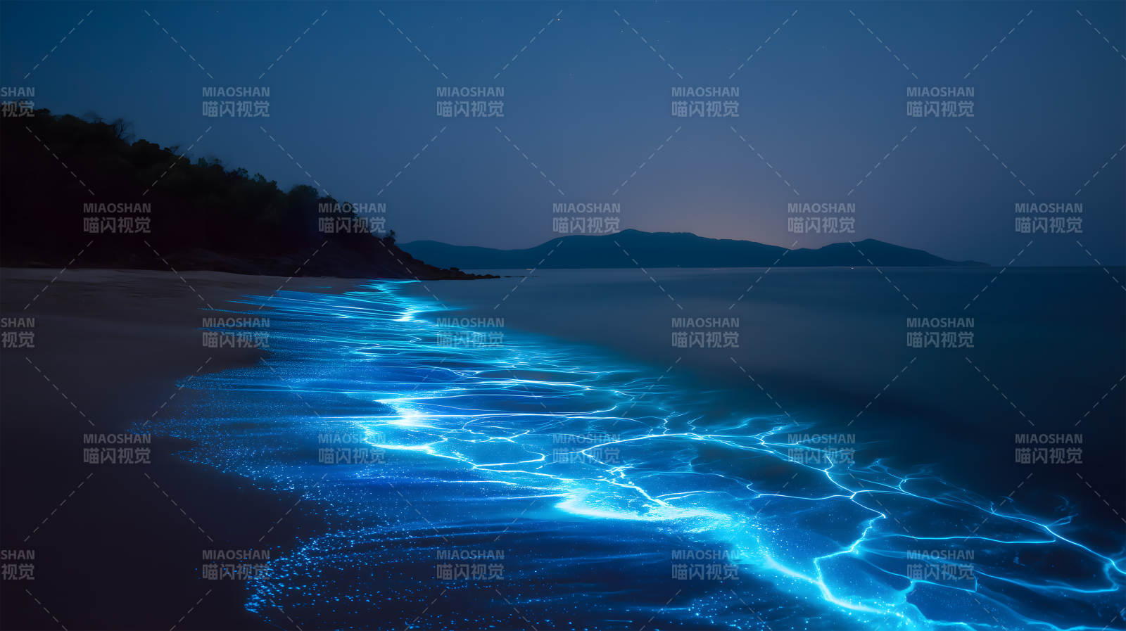 海滩夜光奇景图片