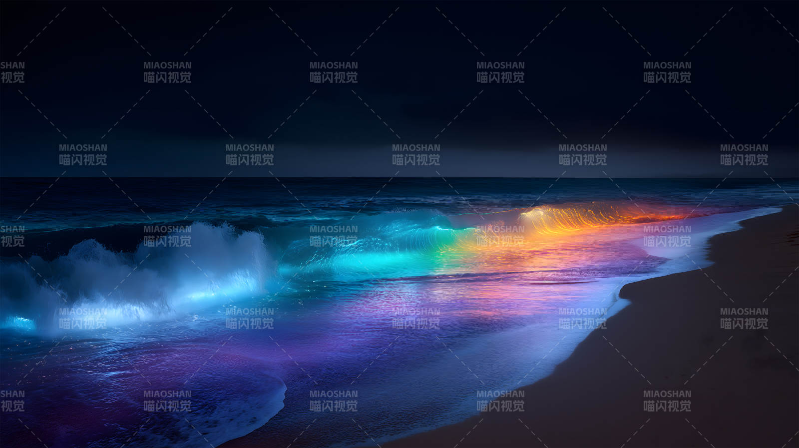 炫彩夜海波光粼粼图片