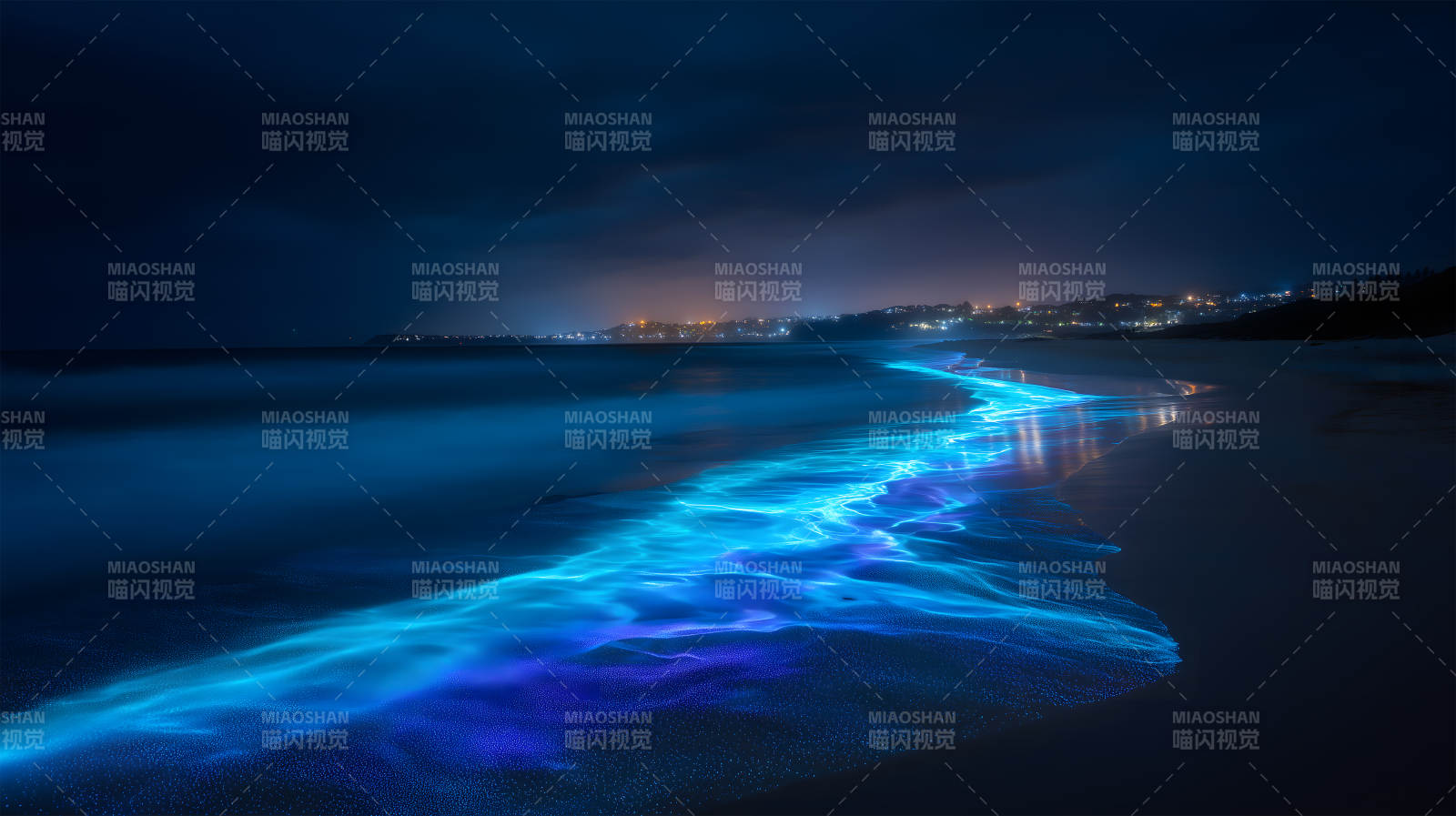 海滩夜景荧光闪烁图片