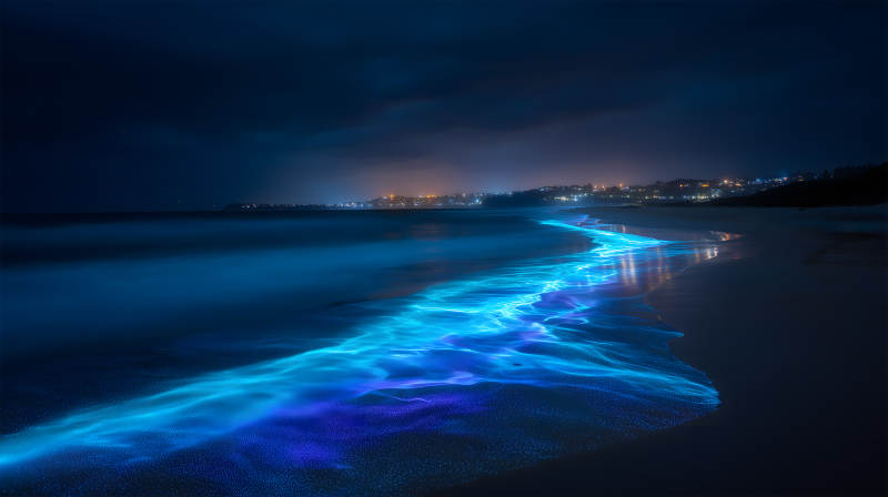 海滩夜景荧光闪烁图片