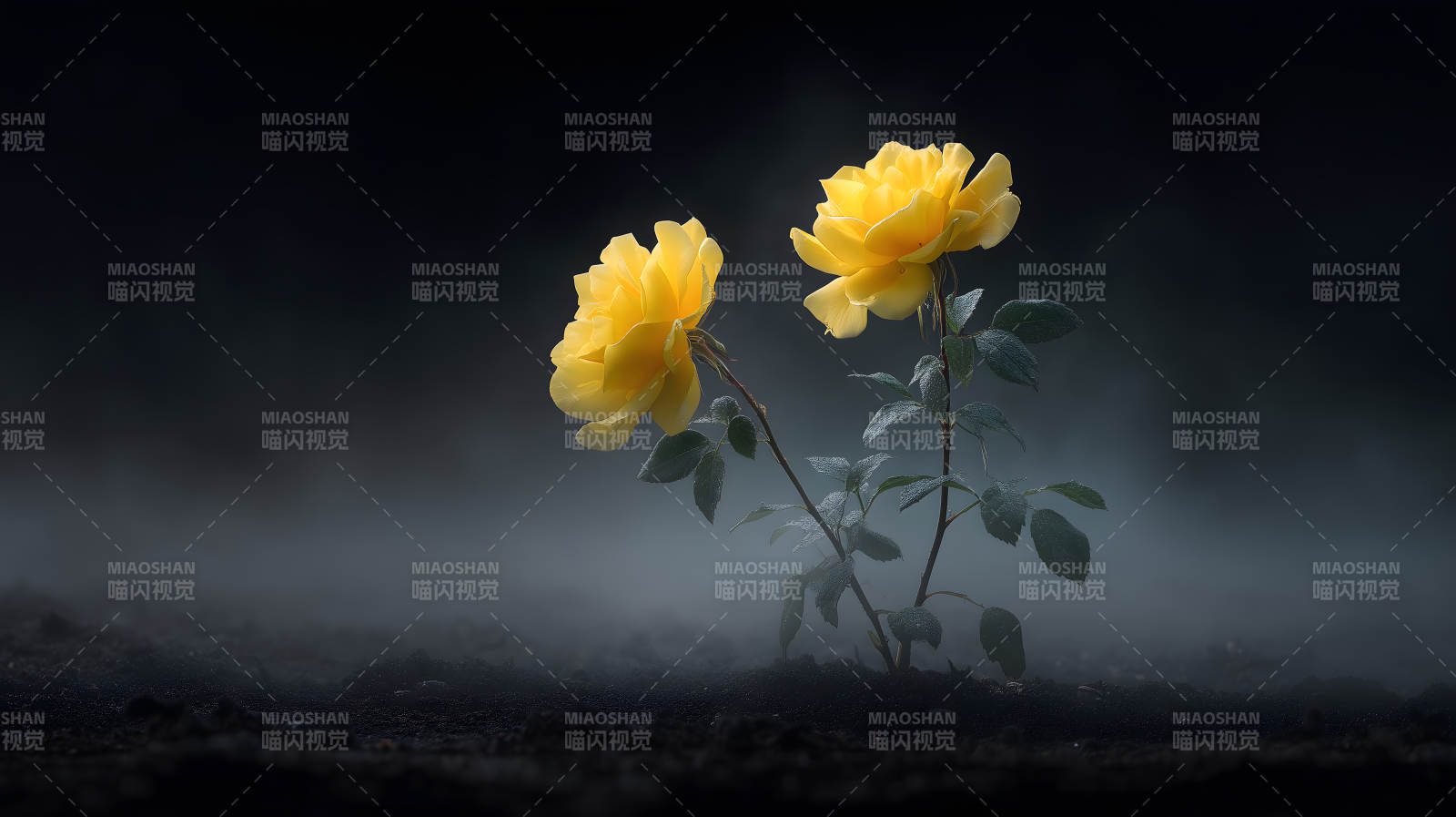 黄玫瑰盛开暗夜中图片