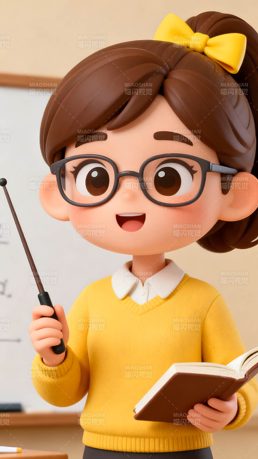 卡通老师拿着教鞭和书图片