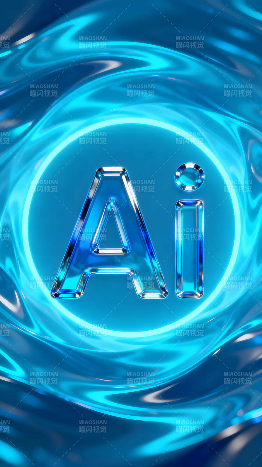 蓝色背景下的AI文字设计图片