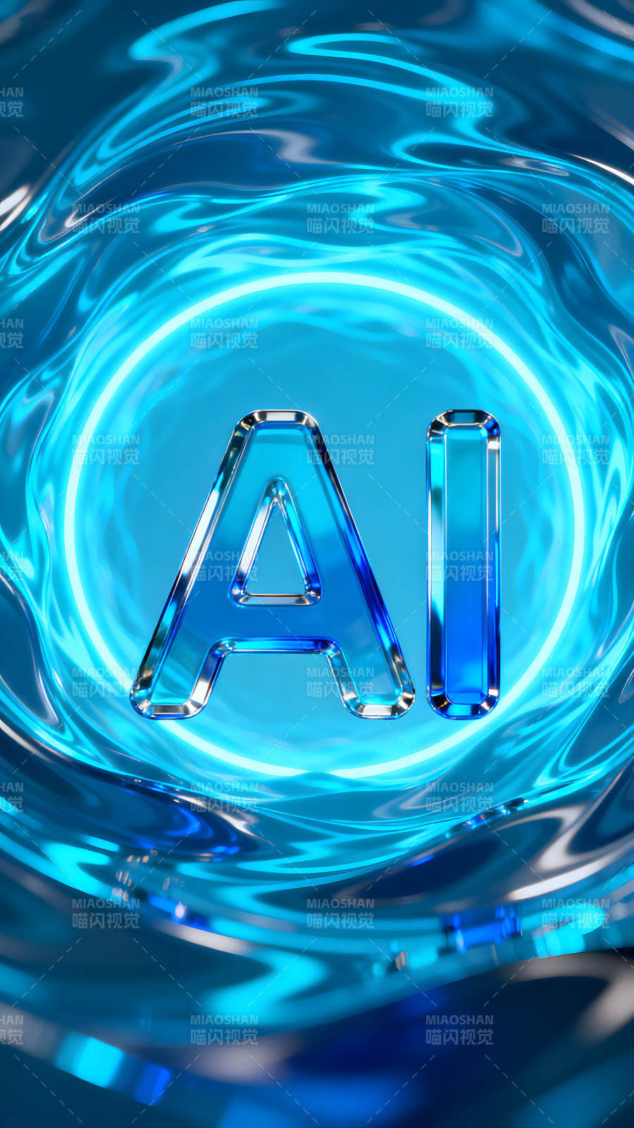 AI字母环绕蓝色科技感背景图片