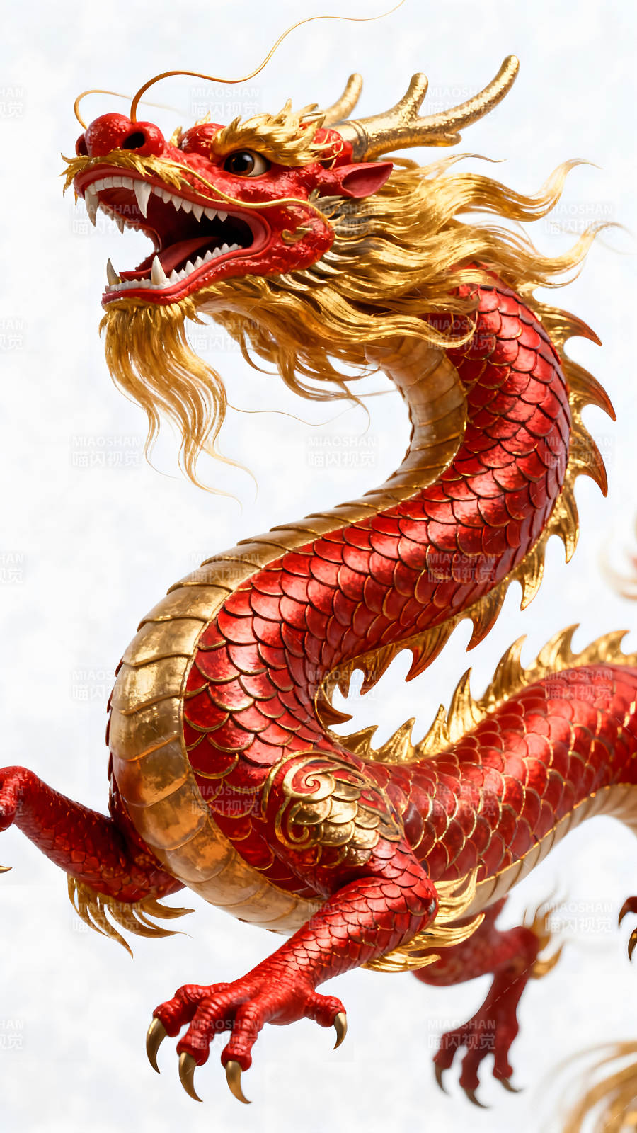 精美红色金龙雕塑细节特写图片
