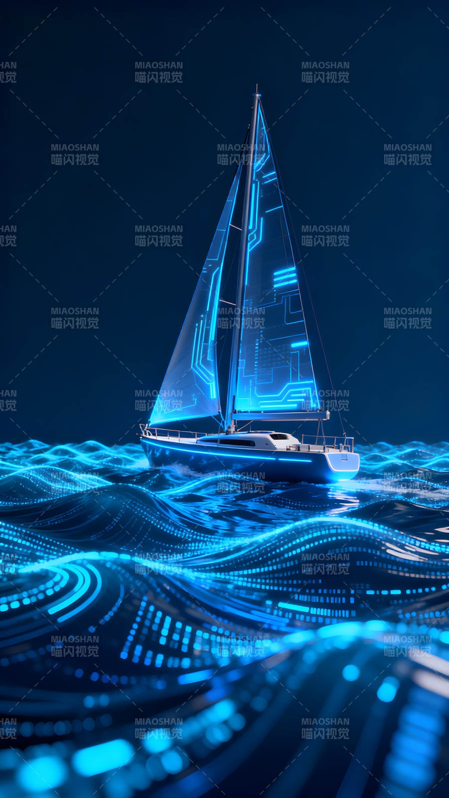 赛艇在蓝色海洋中航行图片