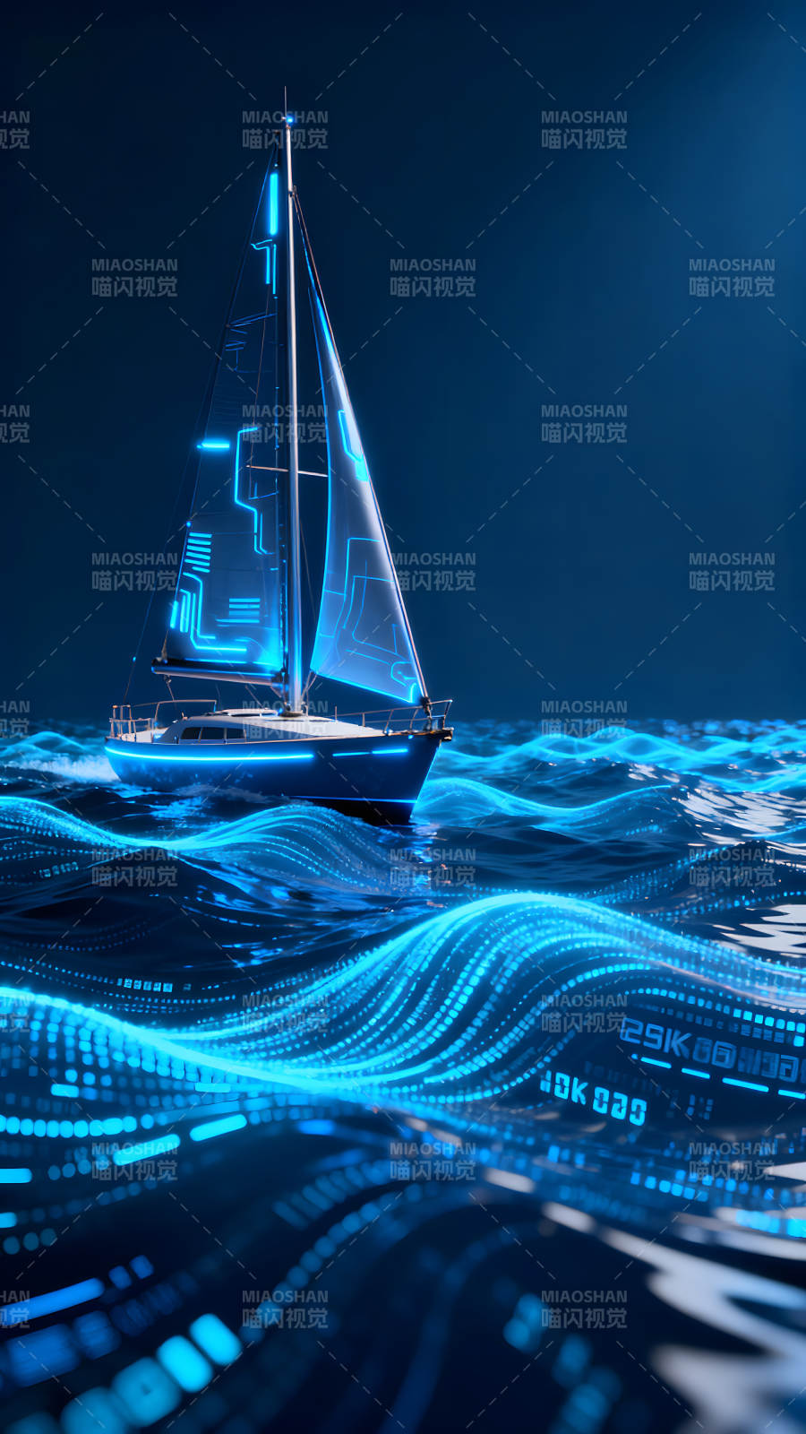 科技帆船在数字海洋中航行图片
