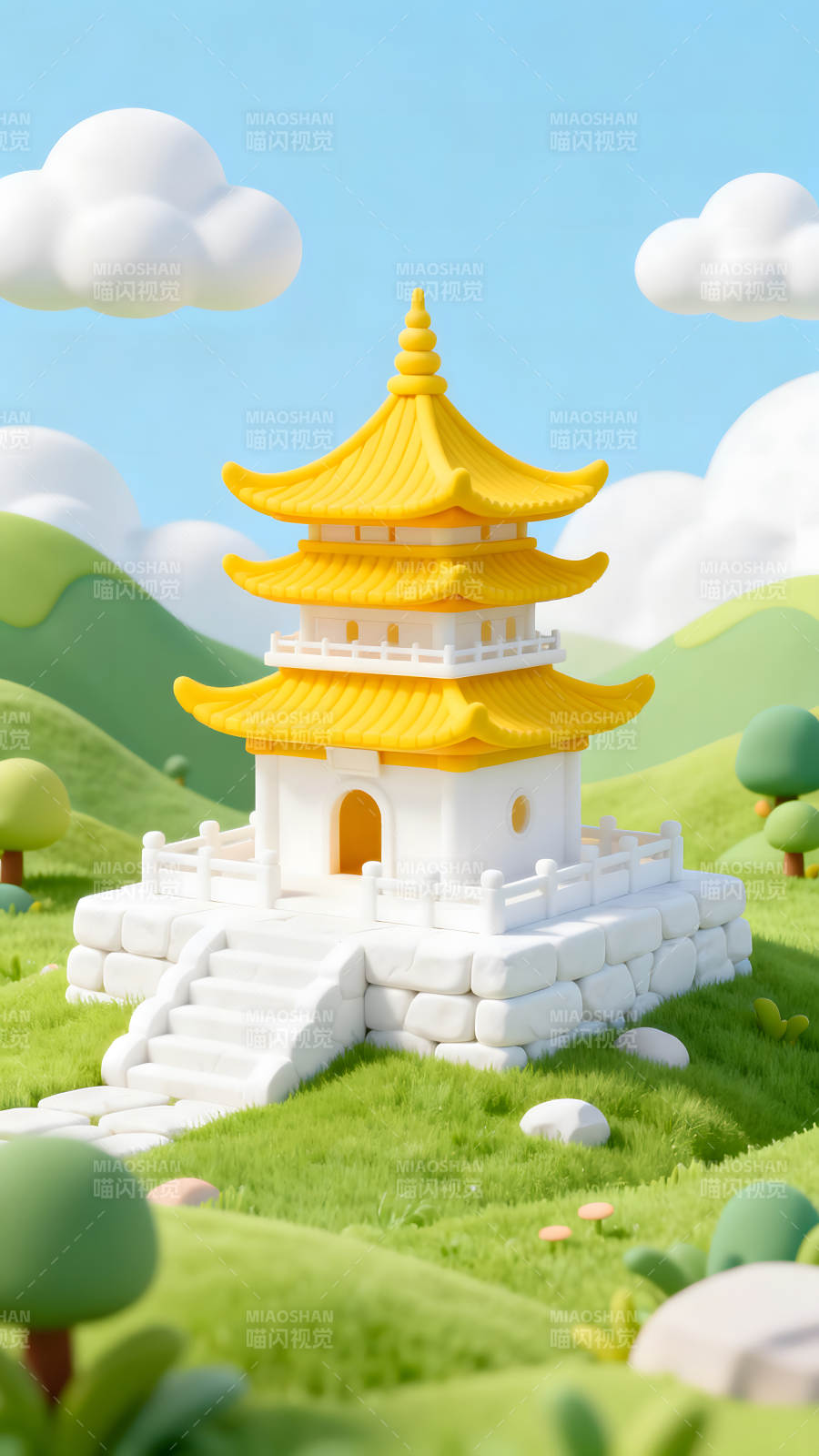 可爱日式风格小庙卡通风景图片