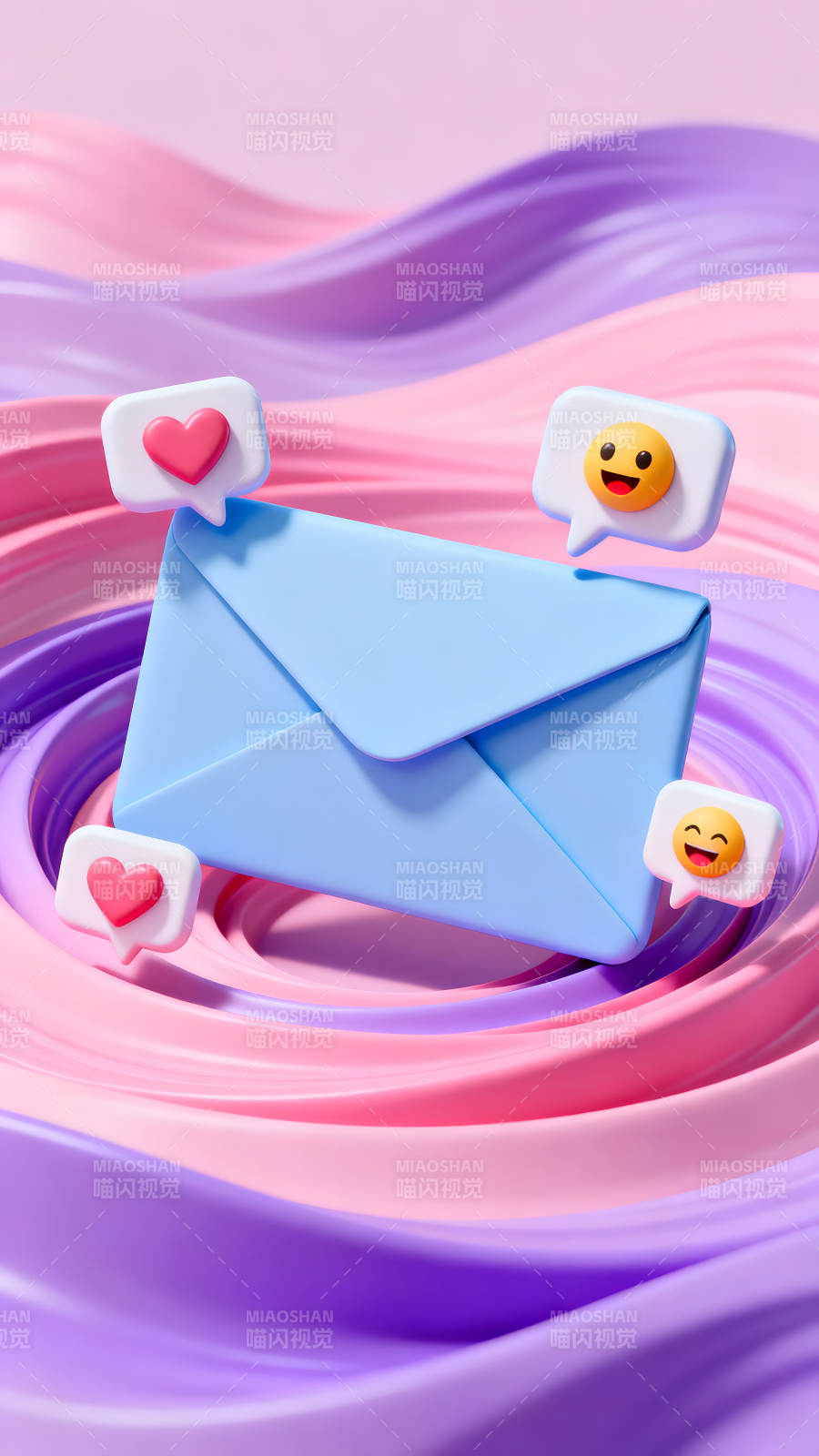 信件与表情泡泡在漩涡背景上图片