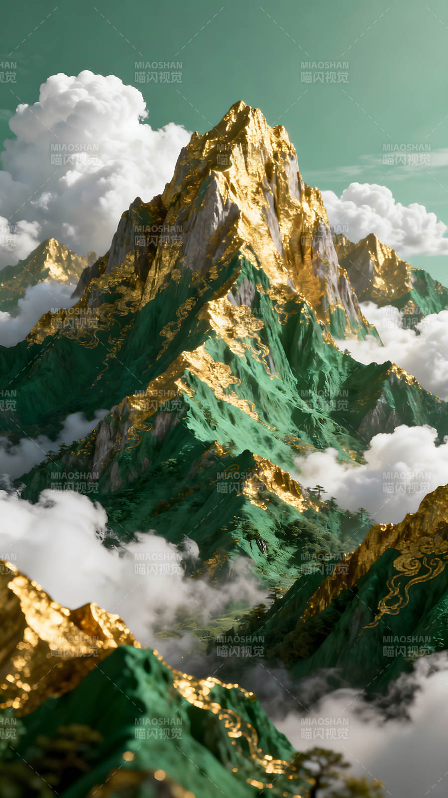 金碧辉煌山峰云海仙境图片