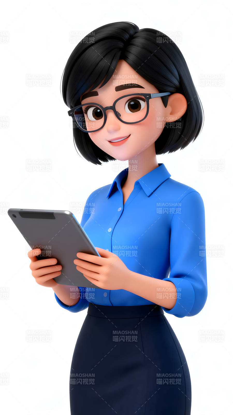 卡通女孩手持平板电脑图片