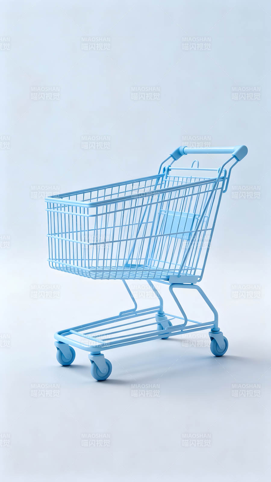 蓝色的购物车孤立在白色背景上图片
