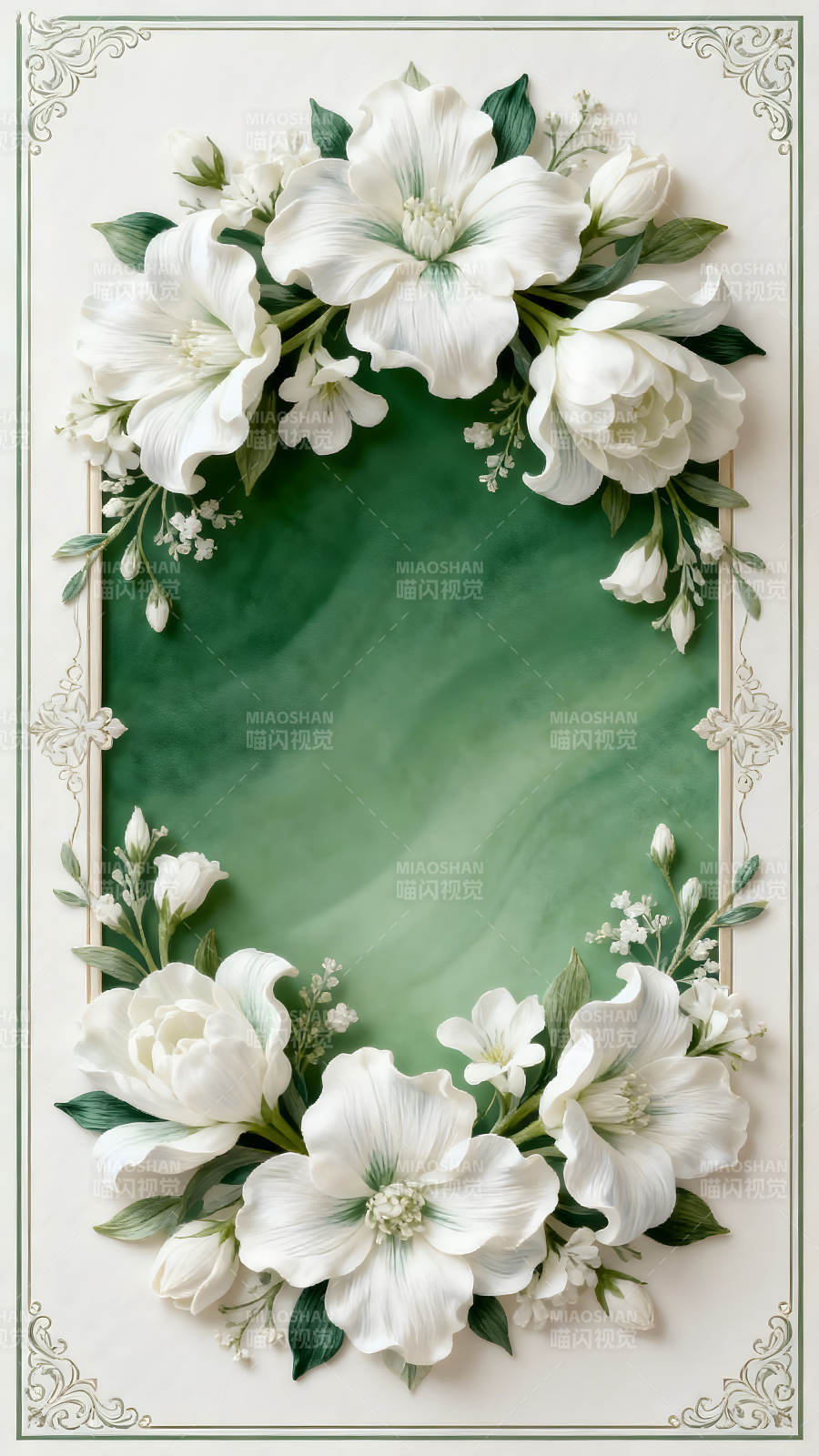 优雅的白色花卉边框装饰设计图片