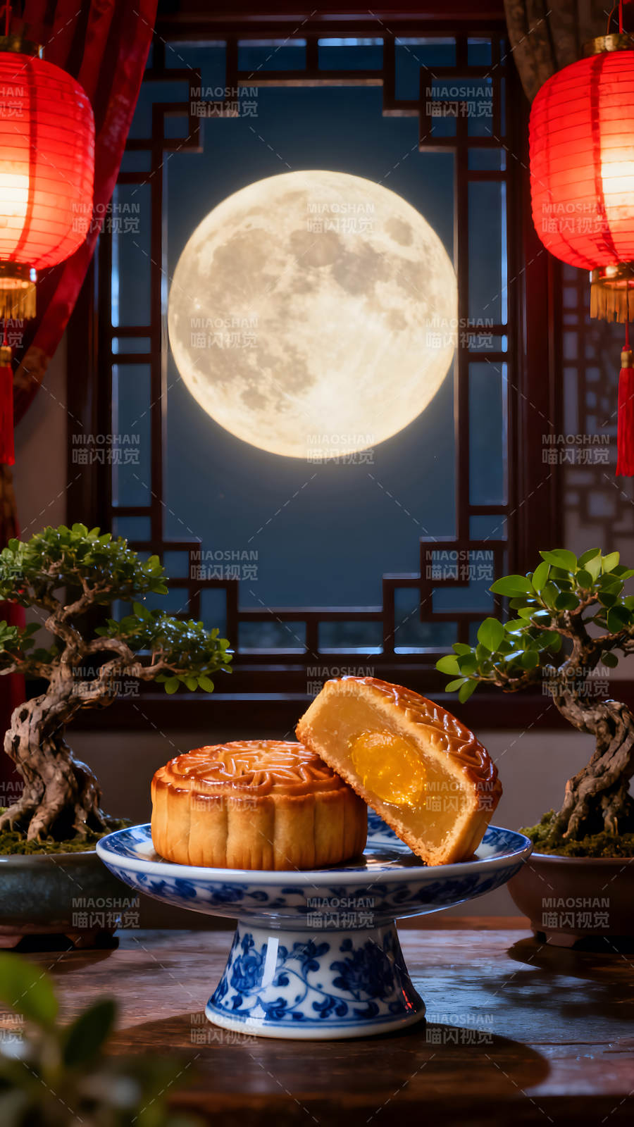 月亮下的月饼庆中秋图片