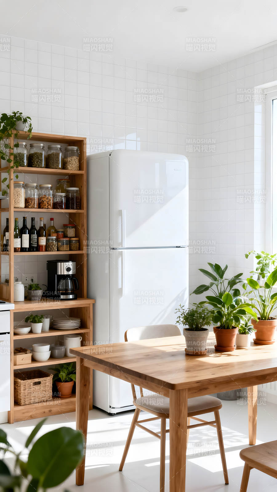 温馨简约厨房一角摆放绿植清新自然图片