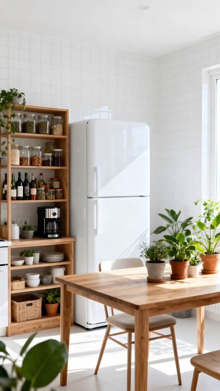 温馨简约厨房一角摆放绿植清新自然图片