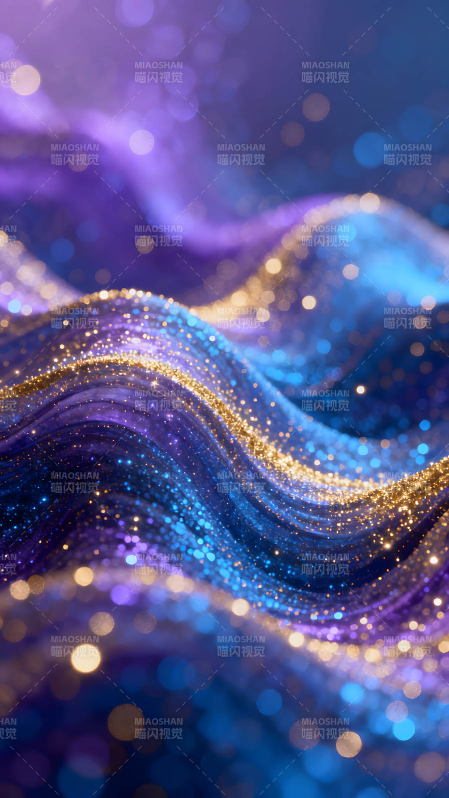 梦幻般的紫色波浪闪耀着金光图片