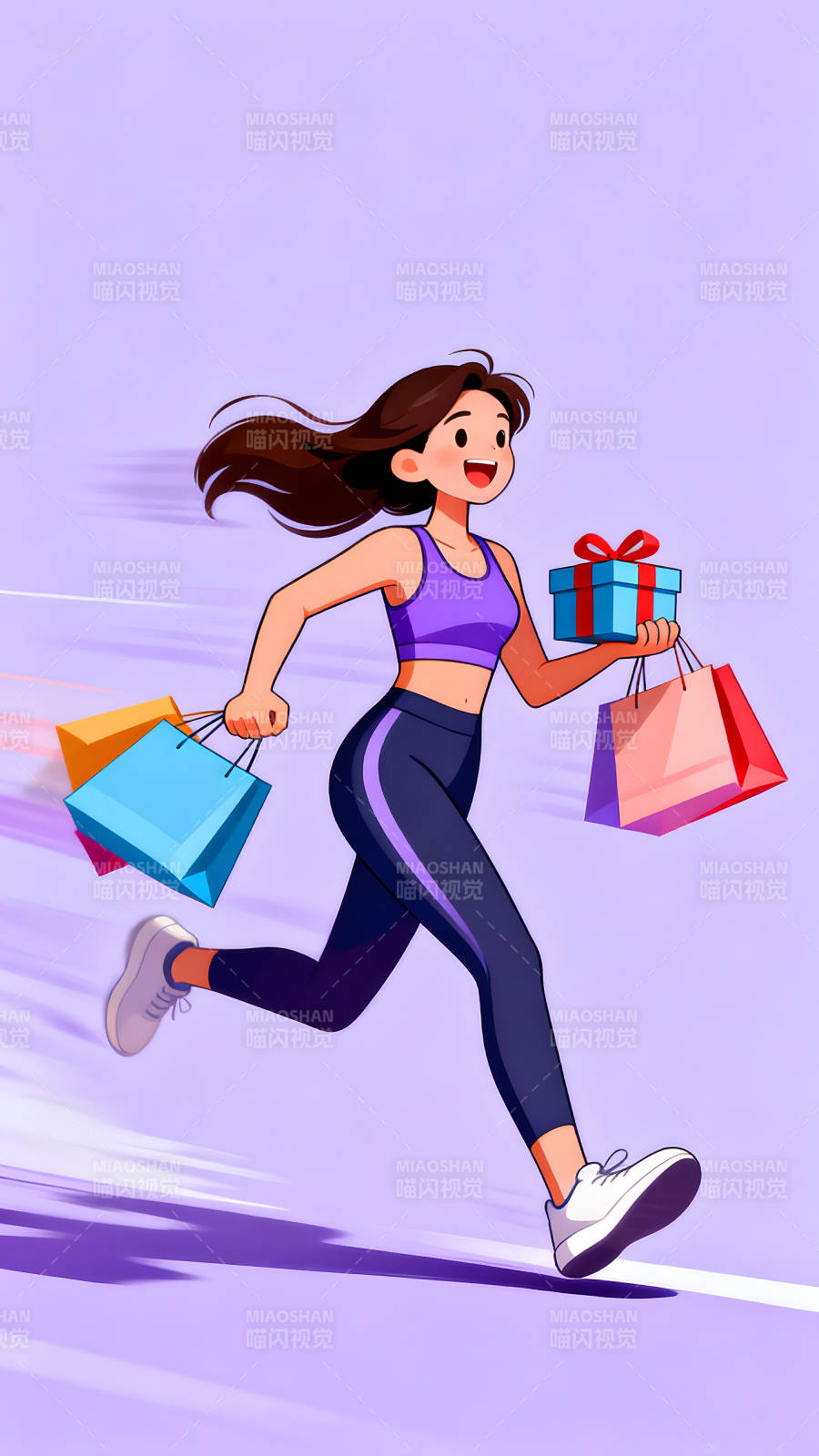 购物狂奔的卡通女孩图片